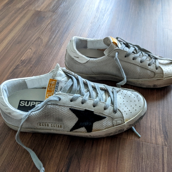 Golden Goose Shoes - Golden Goose White Distressed Super Star Sneakers